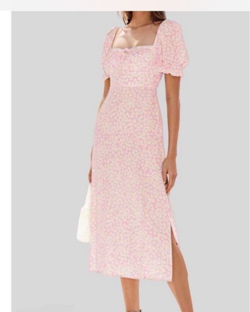 Romantic Pink Floral Midi Dress - Image 1