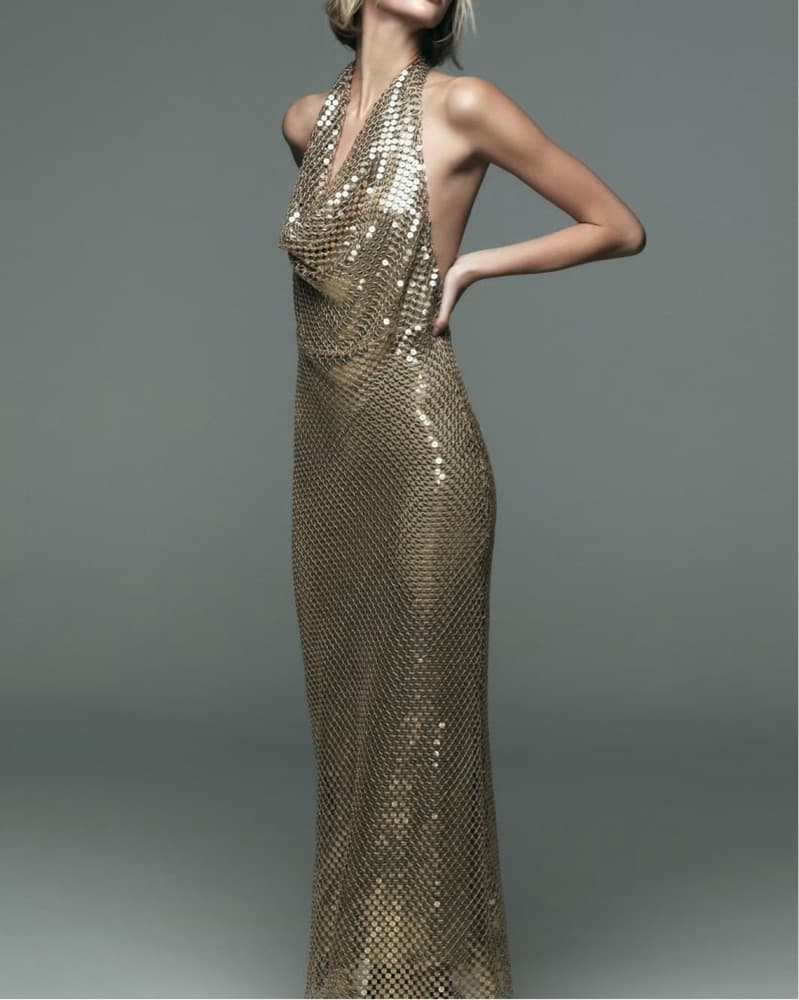 Gold Sequin Halter Zara Dress  - Image 2