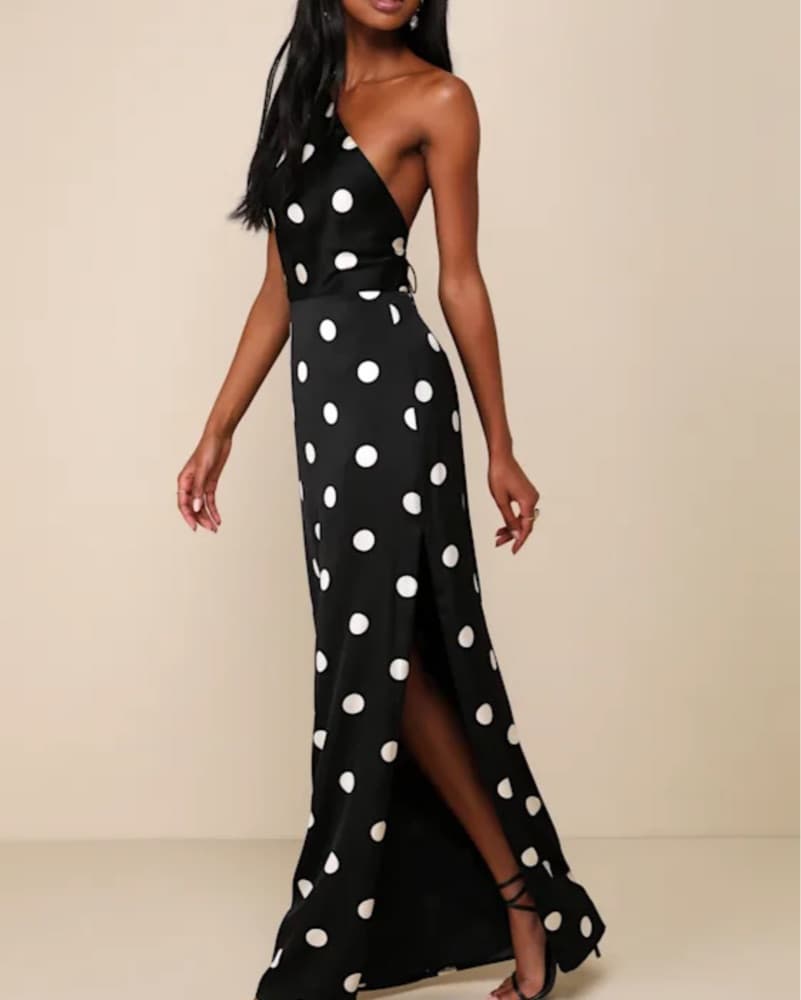 Black and White Polka Dot Formal Dress - Image 3
