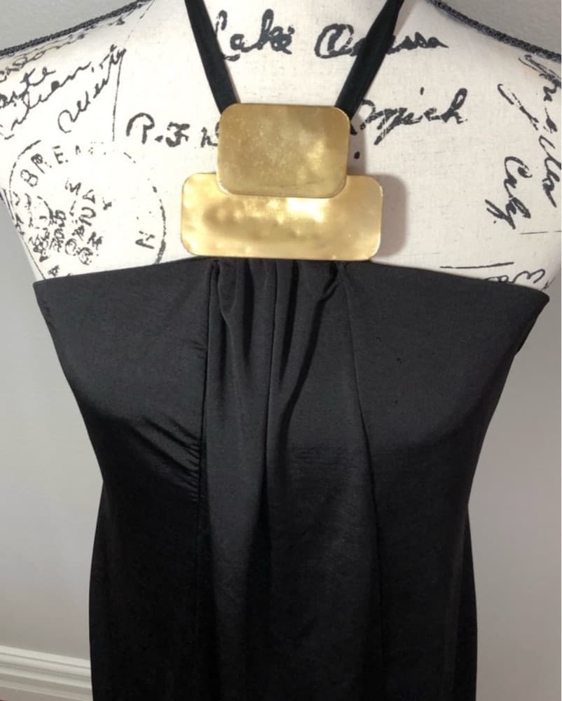 Bebe Gold Emblem Halter Mini Dress - Image 1