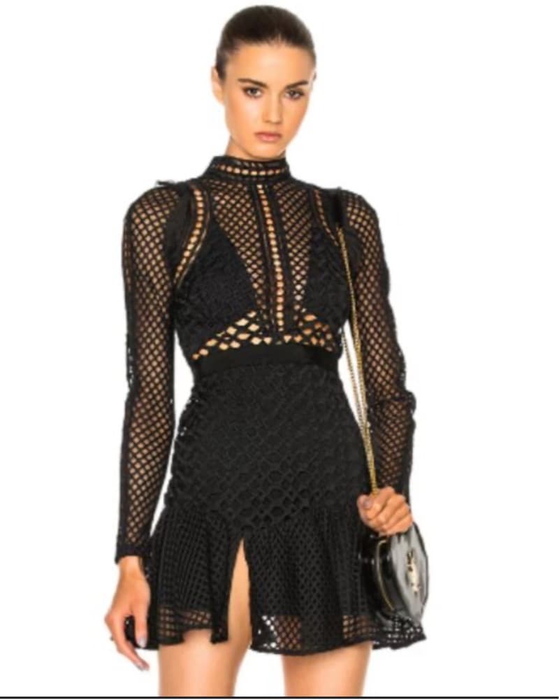 Black Mini Dress with Mesh Cutouts  - Image 1