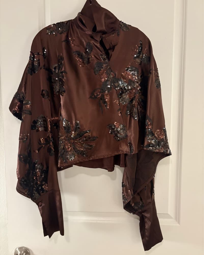 Sabina Musayev Satin Brown Cape Top - Image 4