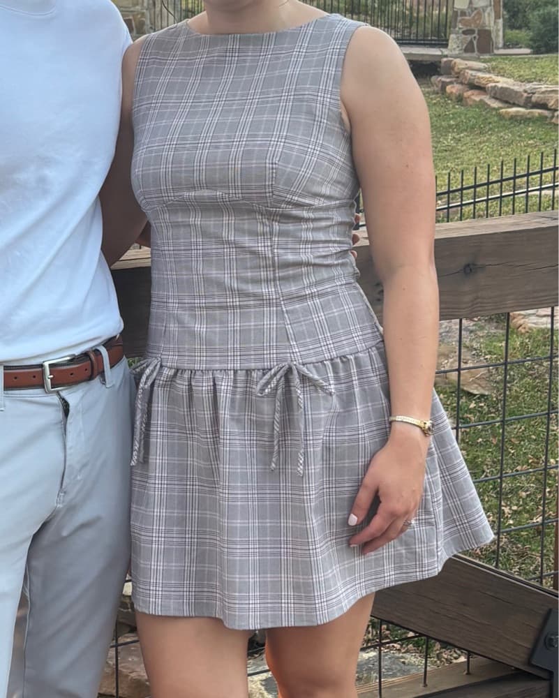 Taupe Plaid Fit & Flare Mini Dress - Image 2