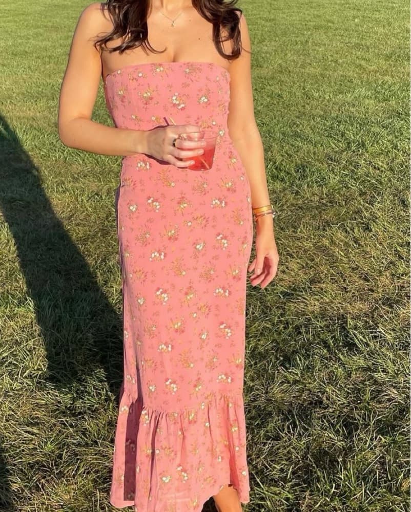 Reformation Pink Floral Midi Dress - Image 1