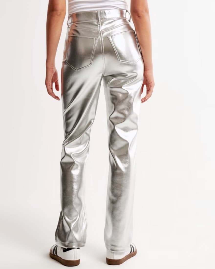 SILVER METALIC LEATHER PANTS  - Image 2