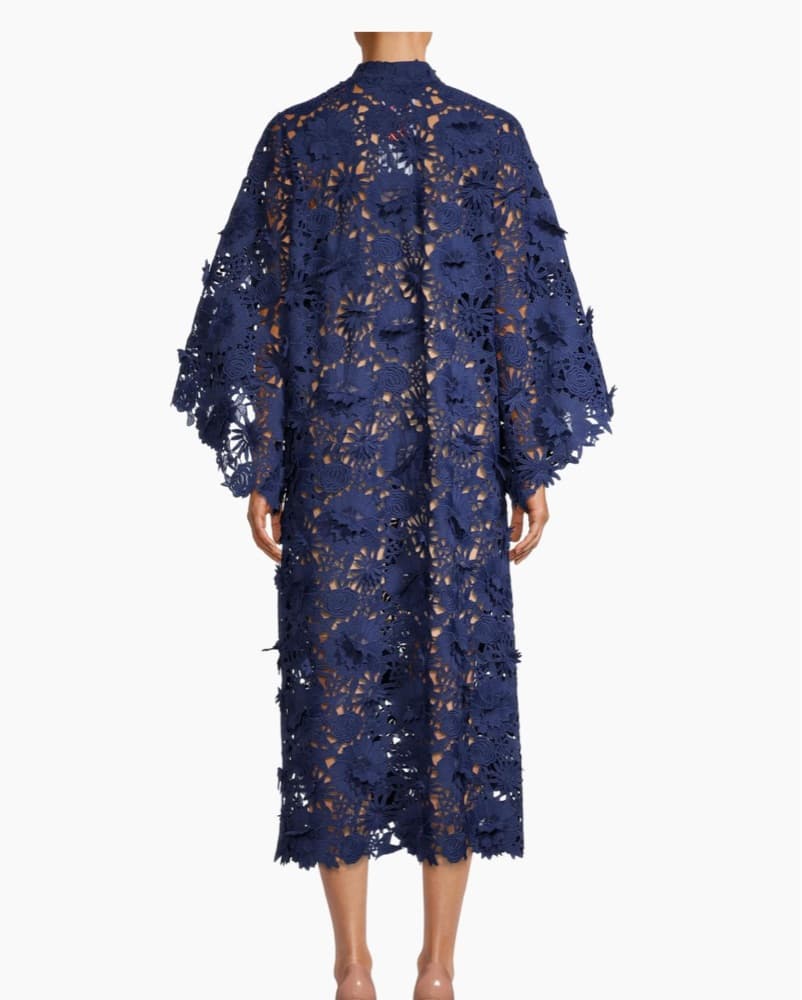 Navy 3D Floral Lace Kaftan - Image 3