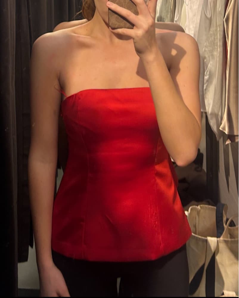 Red Silk Strapless Top - Image 1