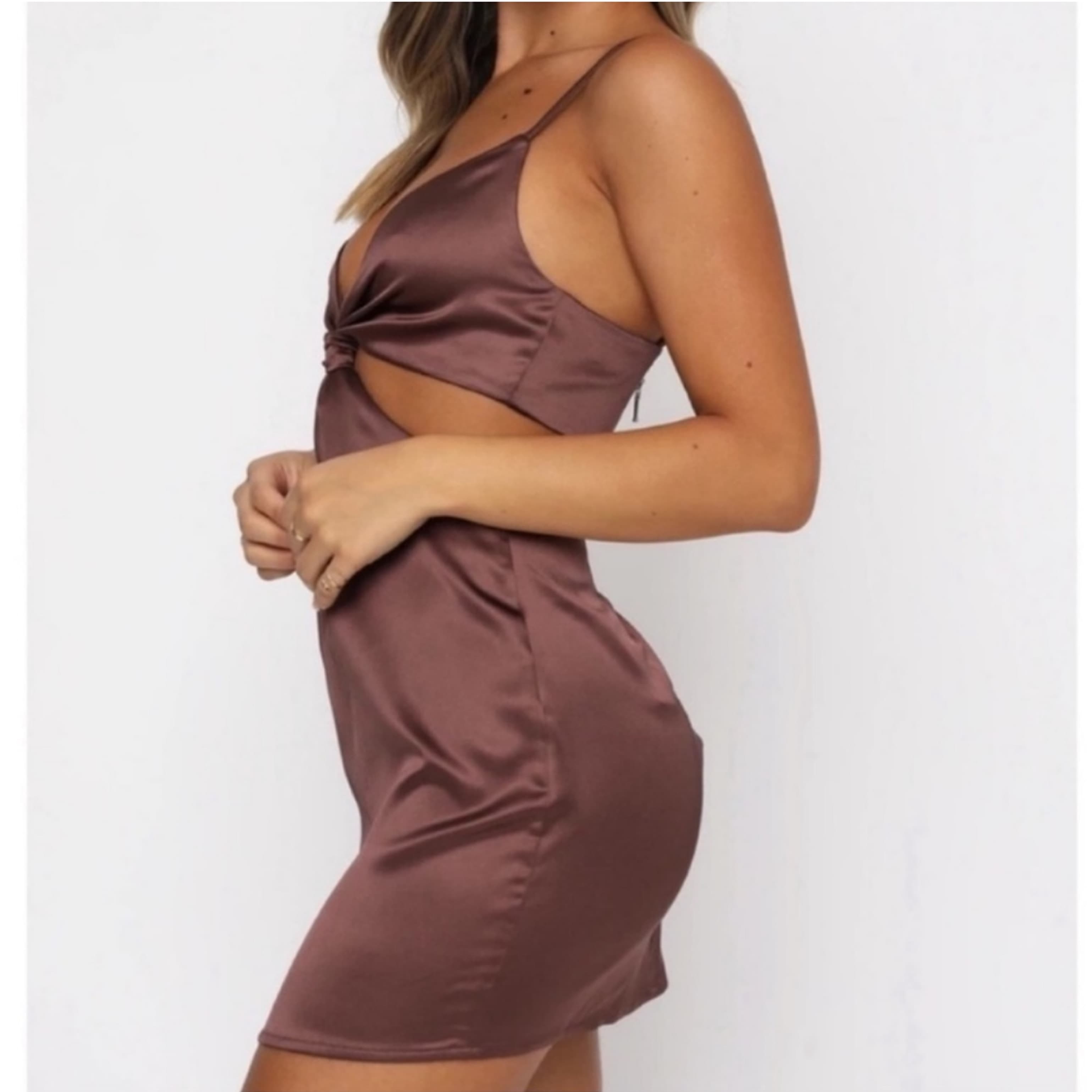 White Fox Boutique BrownSatin Mini Dress - Image 3