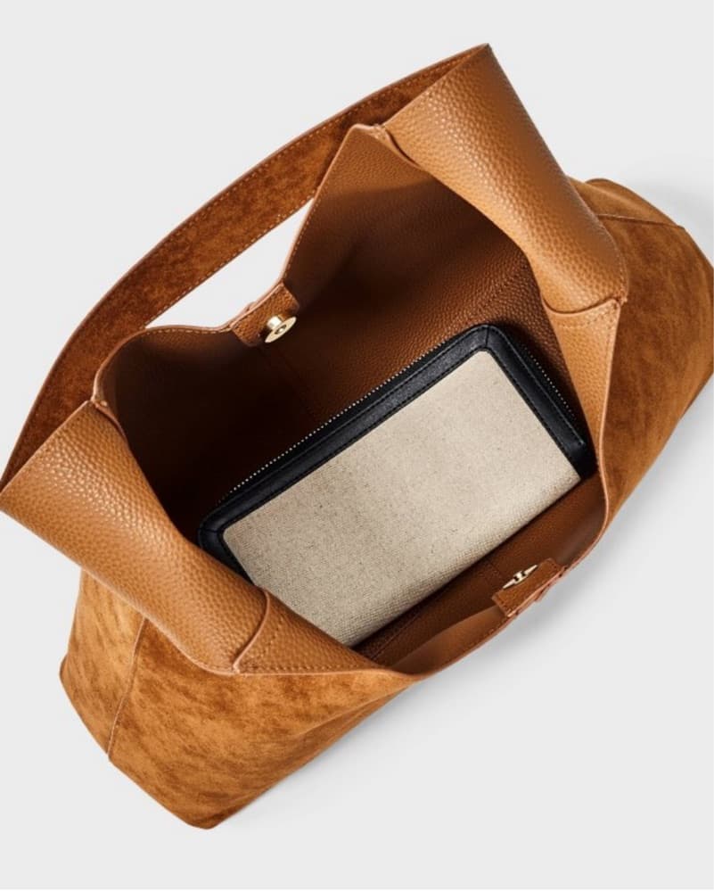 Suede Brown Oversized Slouchy Bag - Image 4