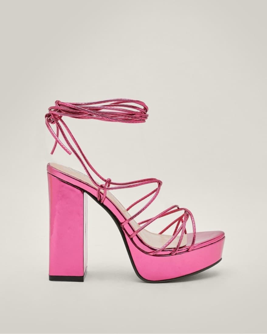 hot pink metallic strappy platform heels - Image 1