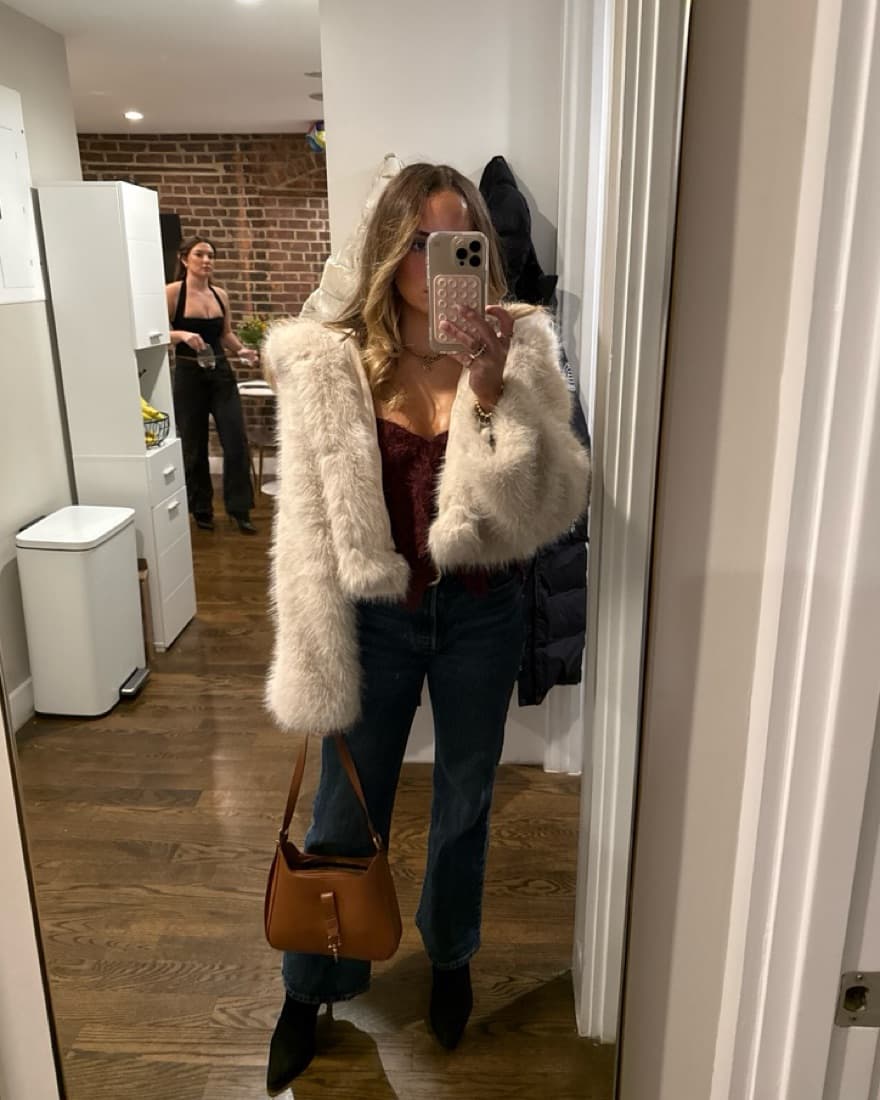 Cream Hooded Faux Fur Coat - Image 1