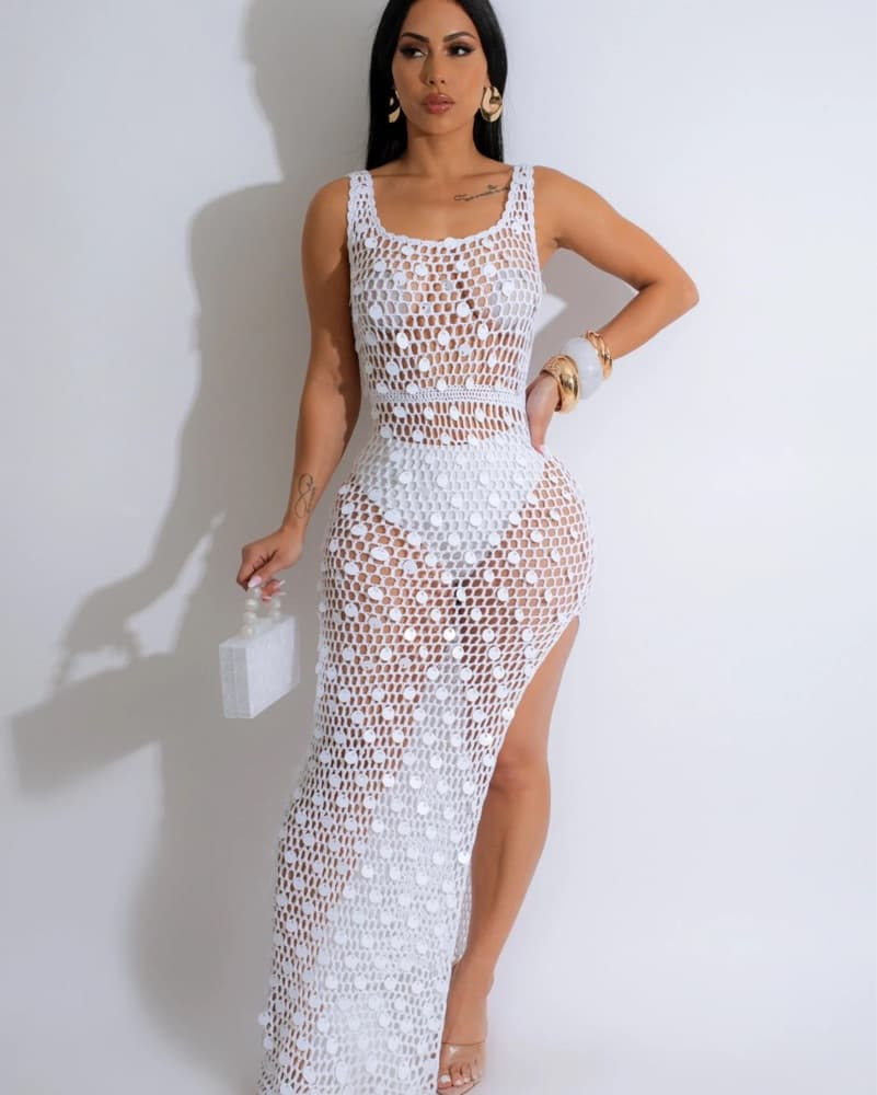 Stunning White Crochet Maxi Dress - Image 1