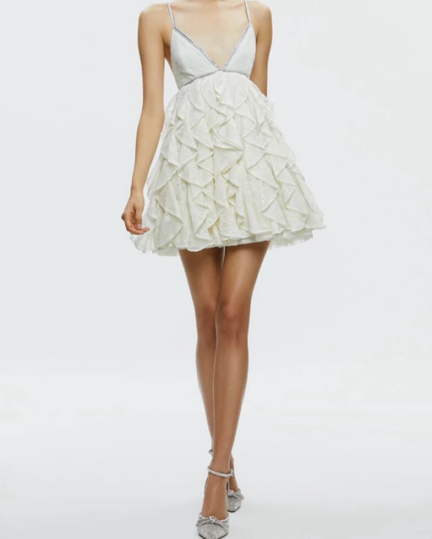 Alice & Olivia Lace Ruffle Mini Gown - Image 4