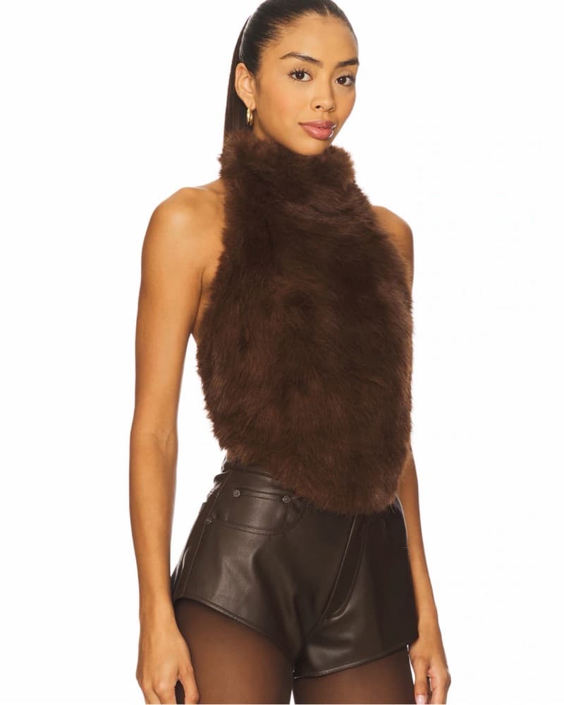 Julietta Faux Fur Top in Chocolate - Image 2