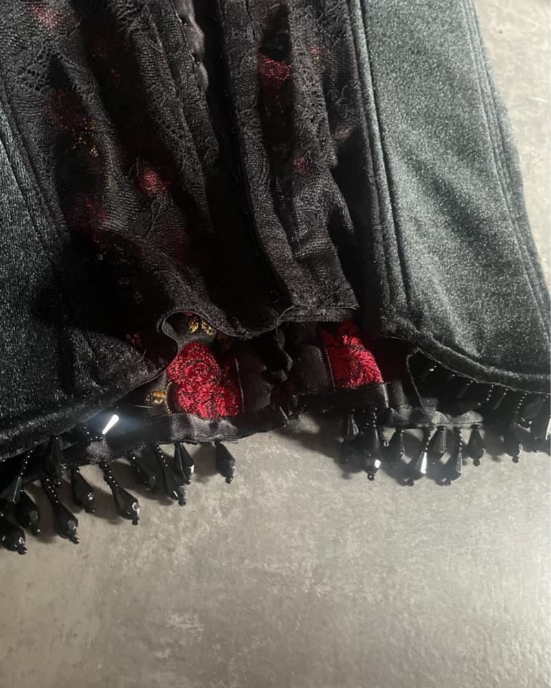 Floral Beaded Fringe Lace Up y2k Corset  - Image 4