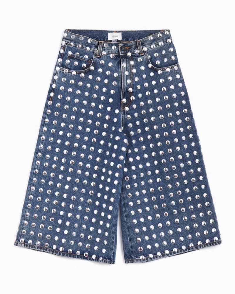 Haikure Metallic Studded Denim Shorts  - Image 2