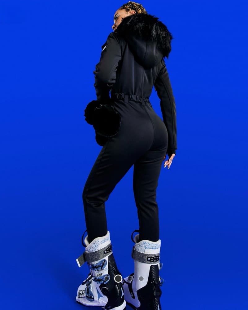 Sleek Black Hooded Ski Jumpsuit - Image 2