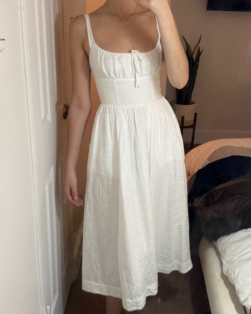 Elegant White Linen Midi Dress - Image 1