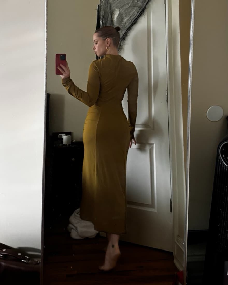 Olive Green Long-sleeve Formal Dress - Image 3