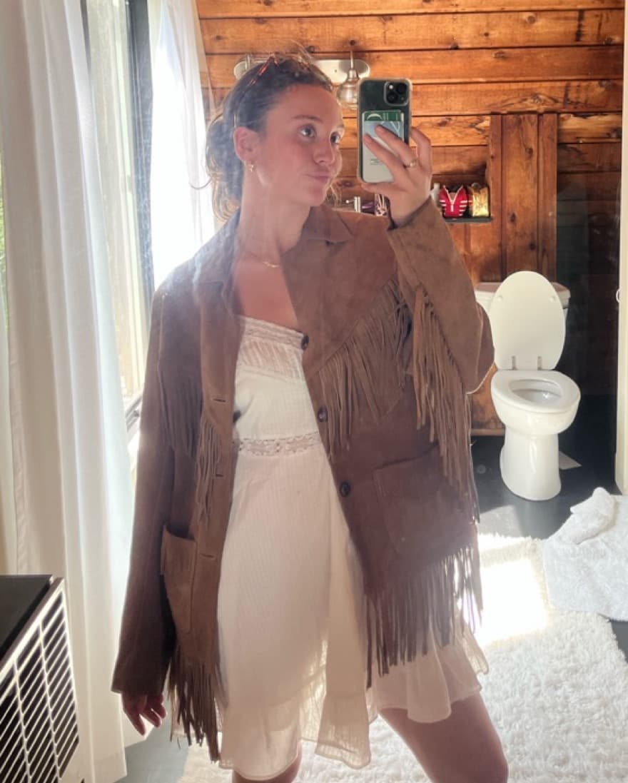 VINTAGE Leather Suede Fringe Jacket - Image 2