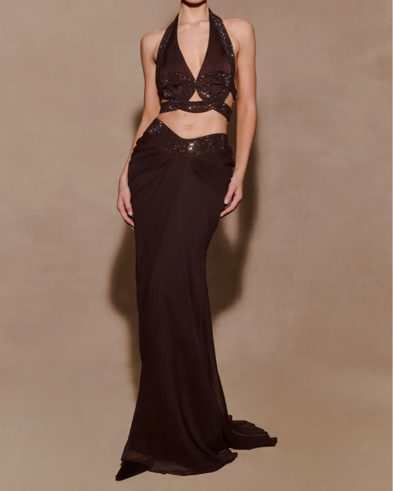 Dark Brown Rhinestone Halter Set - Image 3