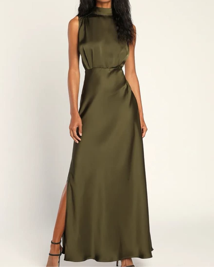 Olive Satin Maxi - Image 1