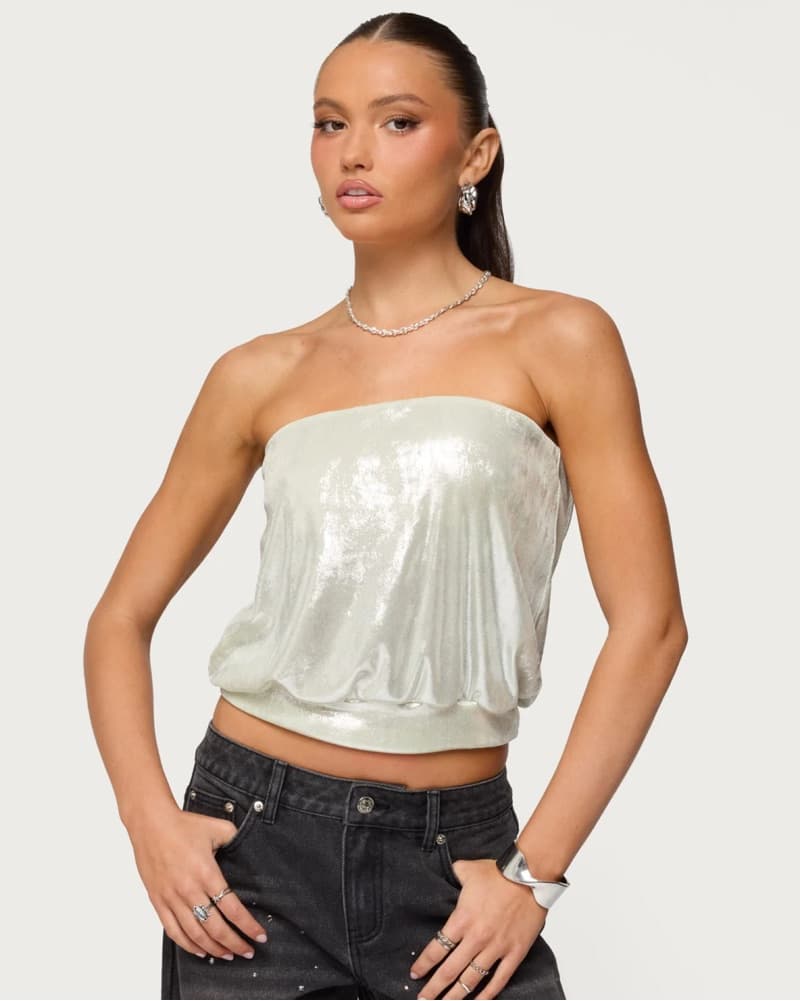 Silky Sparkly Strapless Top - Image 1