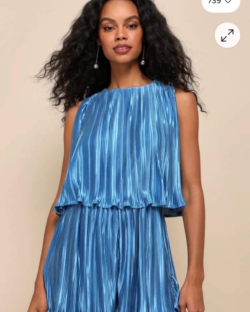 Blue Sleeveless Pleated Romper - Image 1