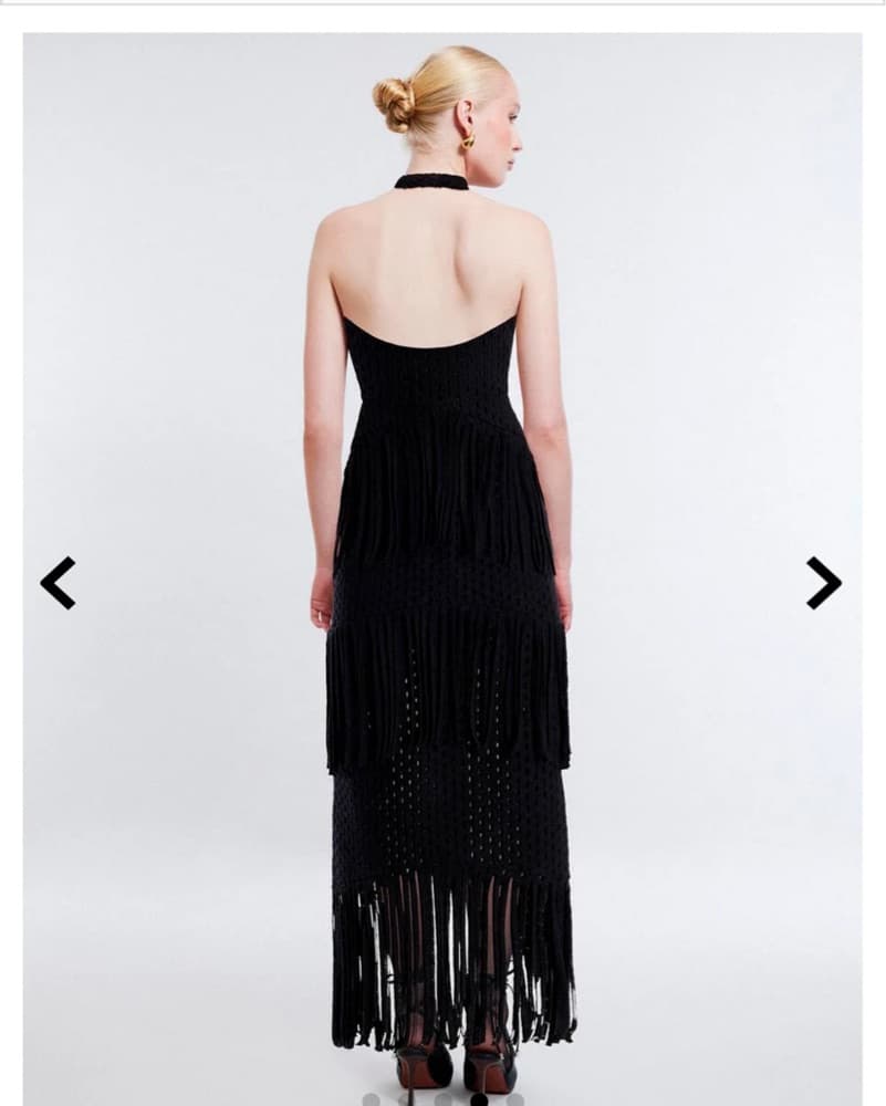 Elegant Black Fringe Maxi Dress BCBGMAXA - Image 4