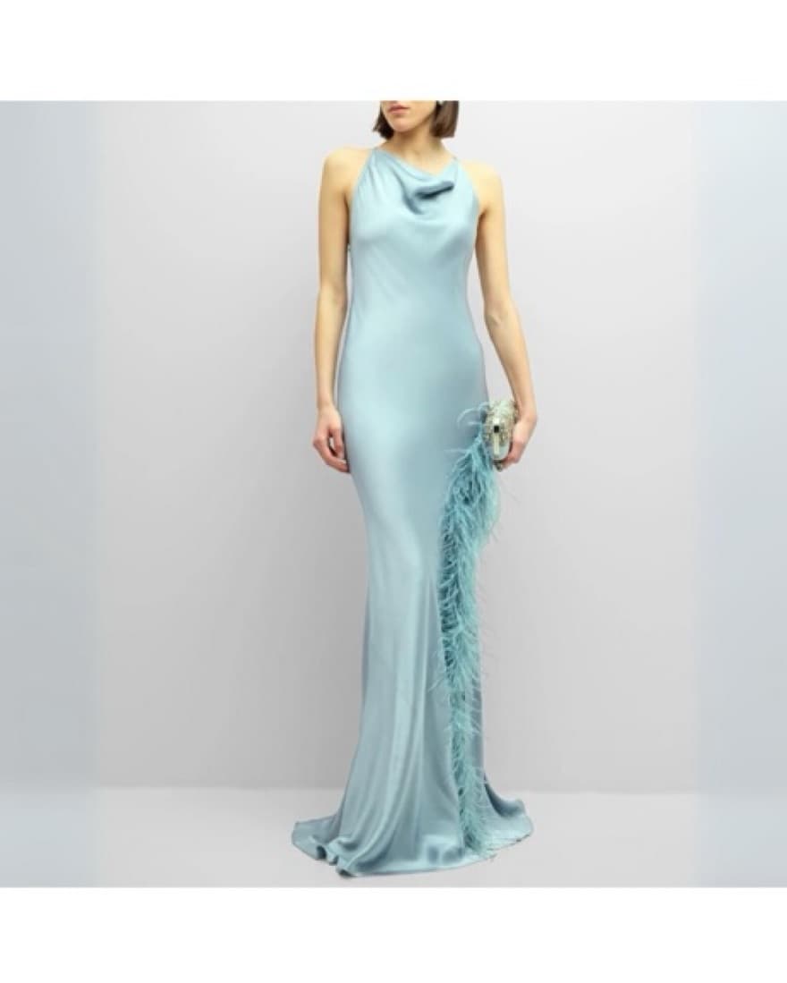 Lapointe Satin Gown with Feathers - Image 2