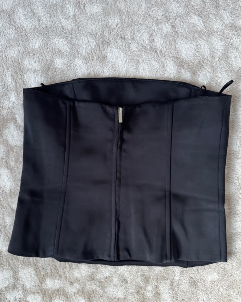Black Satin Strapless Corset With Gems - Image 4