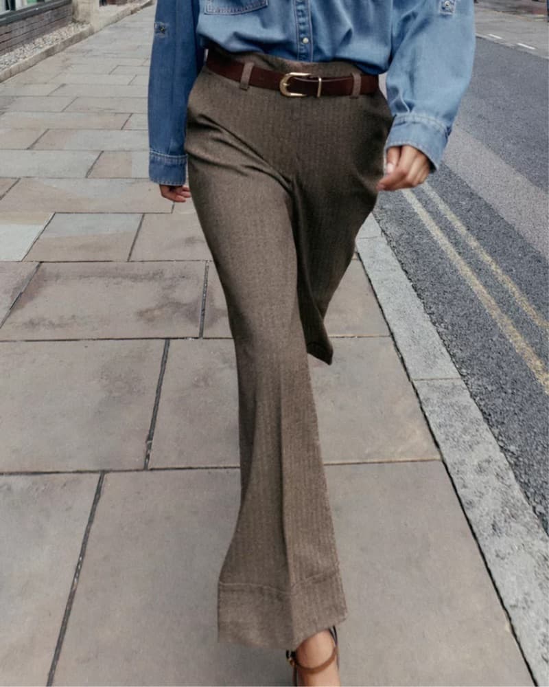 Zara Herringbone Belted Pants - Image 1