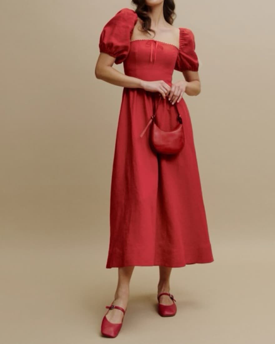 Red Reformation Linen Midi Dress - Image 3