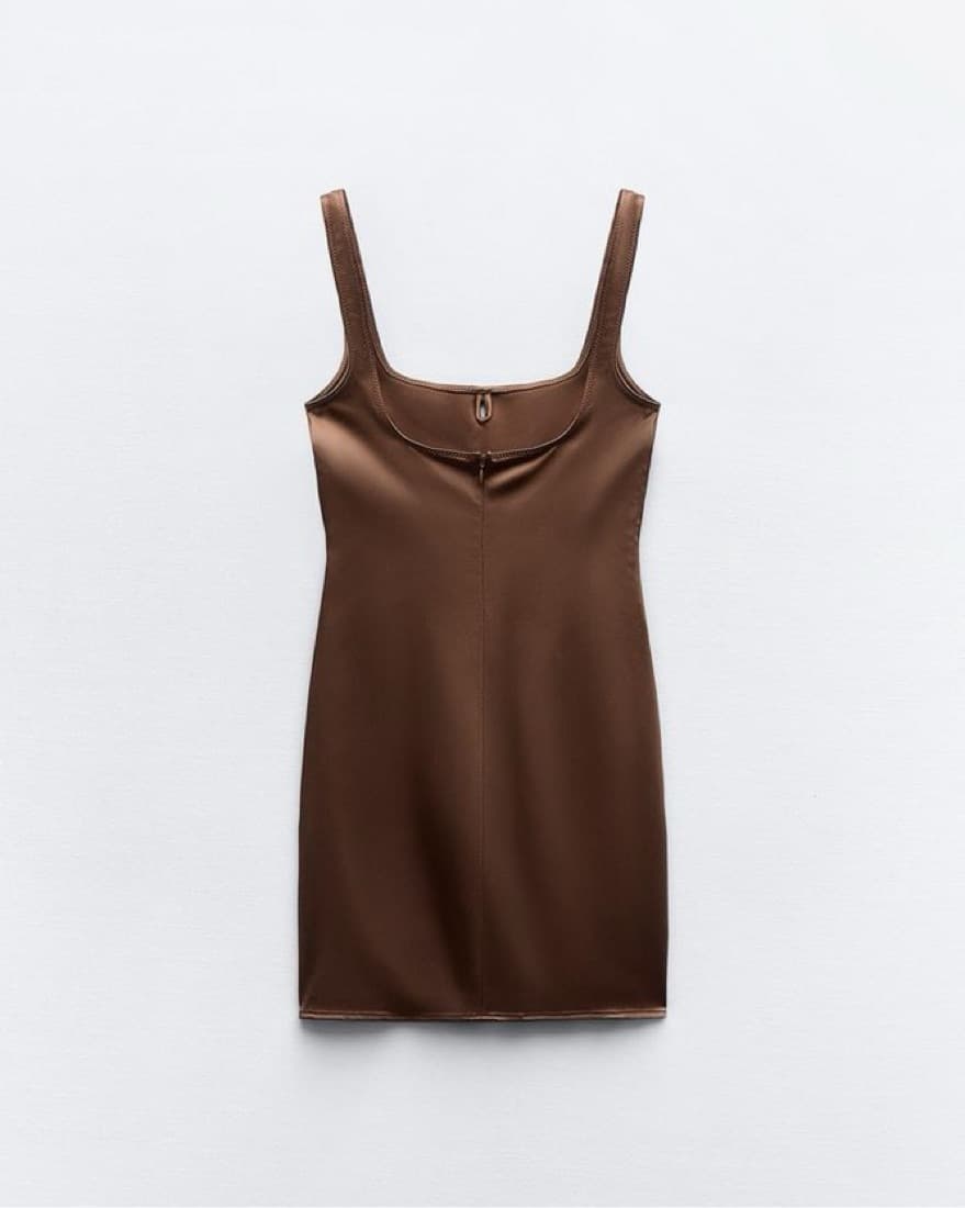 Zara Brown Satin Slip Mini Dress - Image 2
