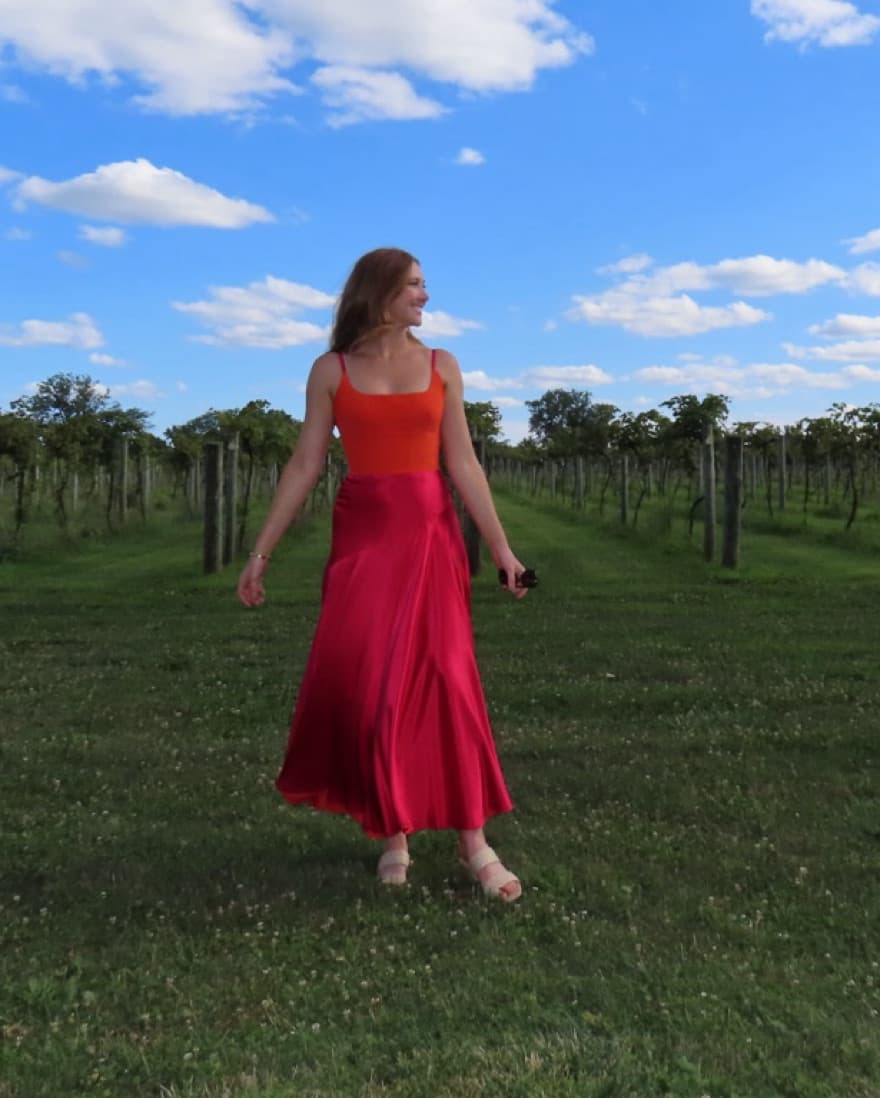 Custom Pink and Orange Corseted Dress - Image 3