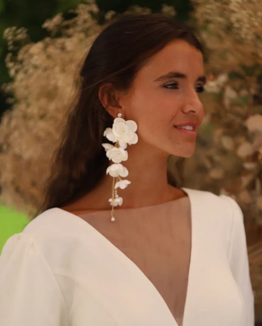 Statement Flower Boho Wedding Earrings - Image 2