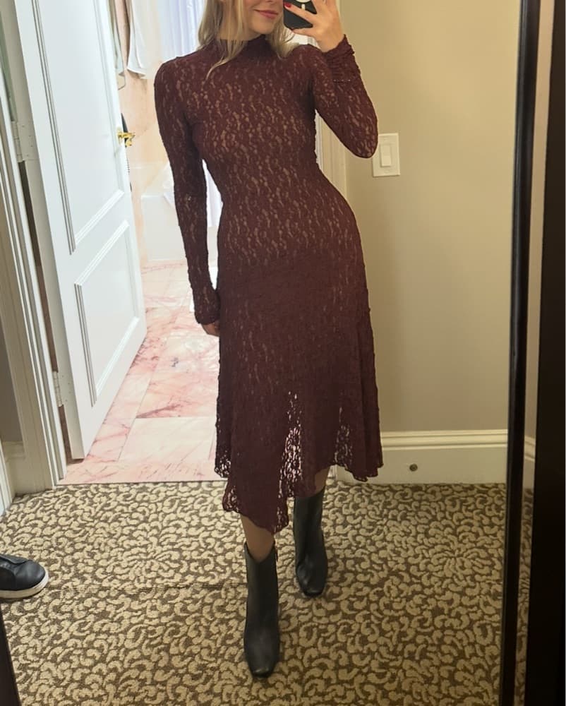zara mesh burgundy dress - Image 1