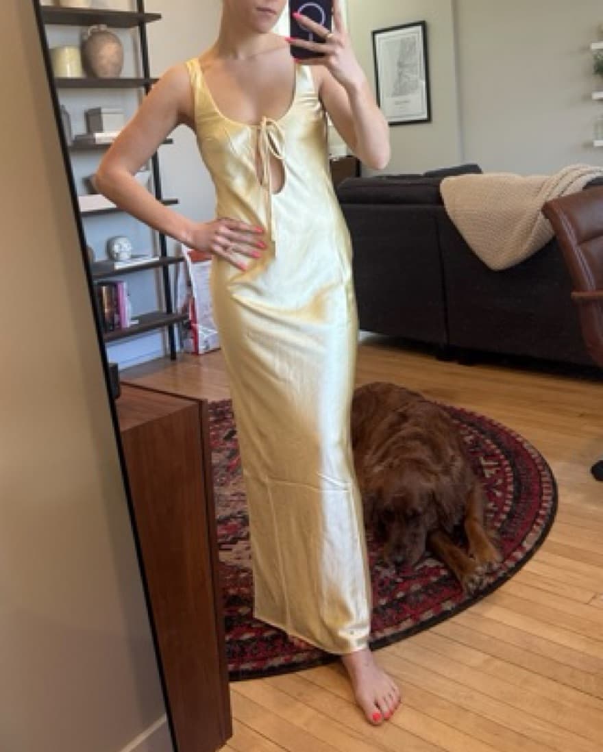 Butter Yellow Keyhole Satin Maxi Dress - Image 3