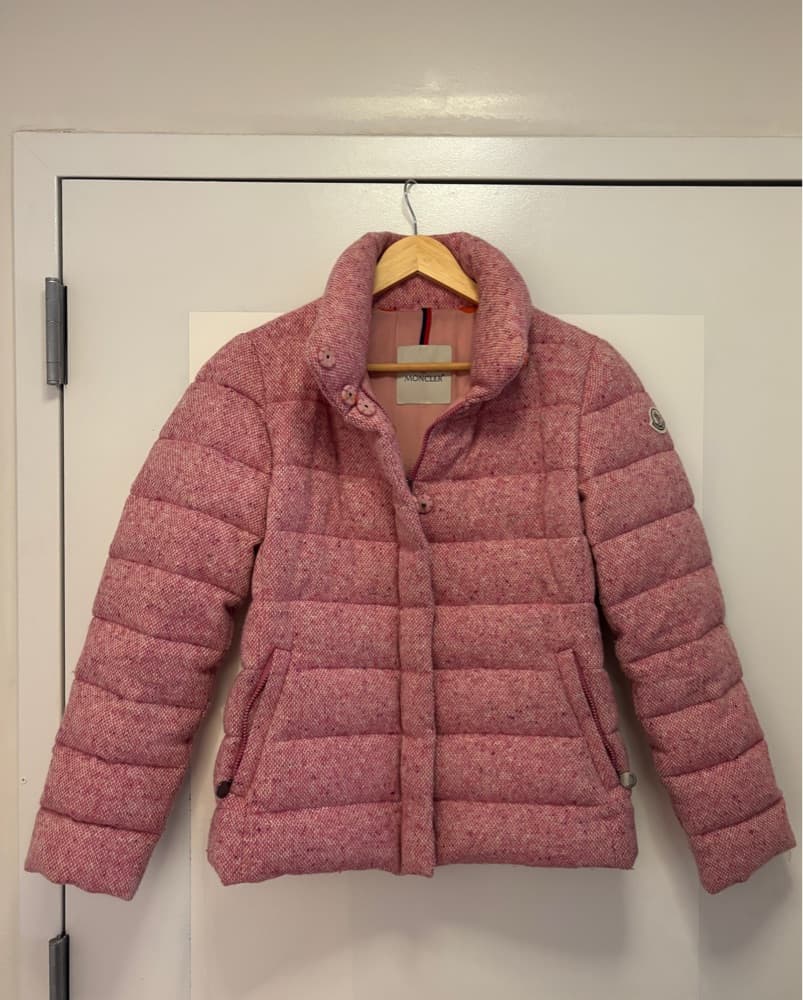 Pink Moncler Quilted Tweed Down Jacket - Image 1