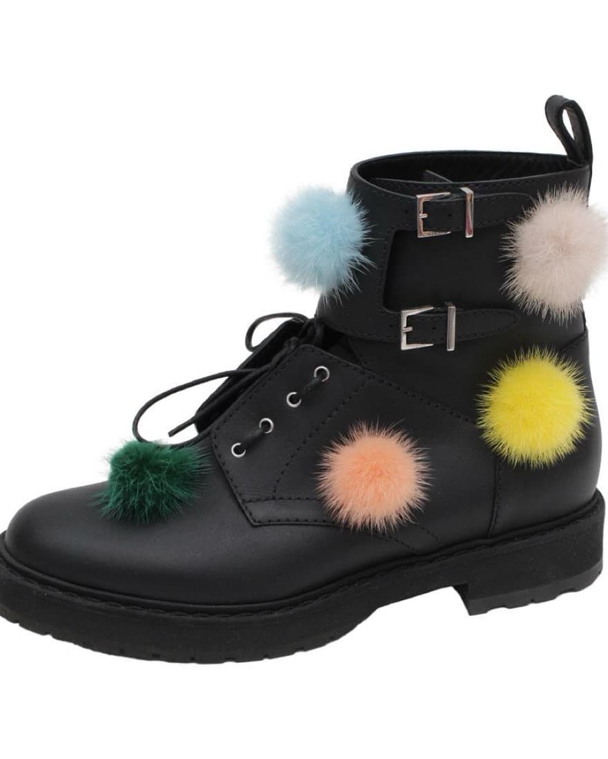 Fendi Pom-Pom Fur Combat Boots - Image 4