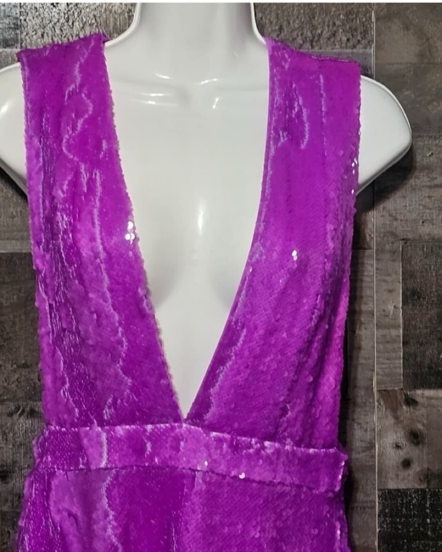 Pink Sequin Deep V Plunge Cocktail Dress - Image 3