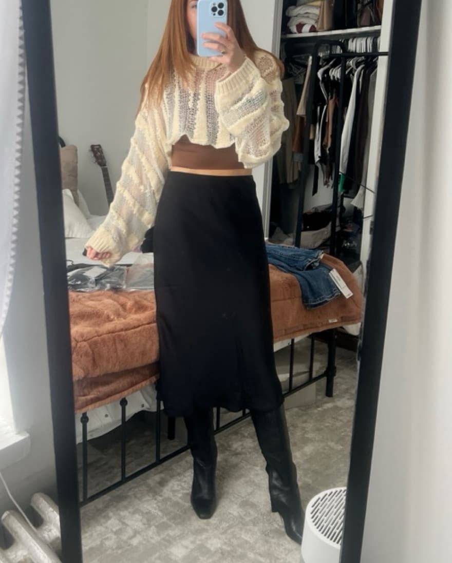 Satin Black Midi Skirt - Image 2