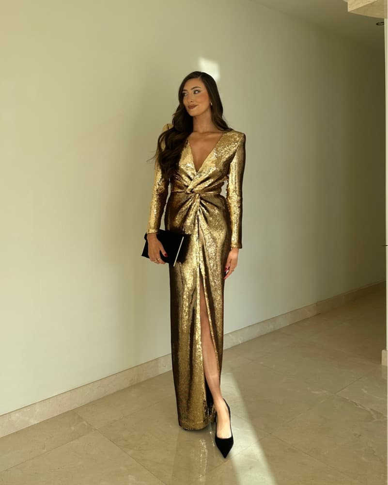 Nadine Merabi Gold Sequin Gown - Image 2