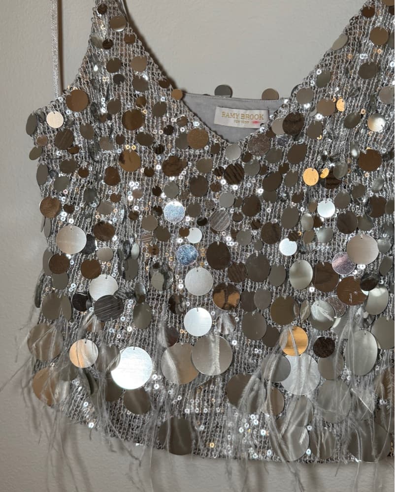 Ramy Brook Sequin & Feather Crop Tank - Image 4