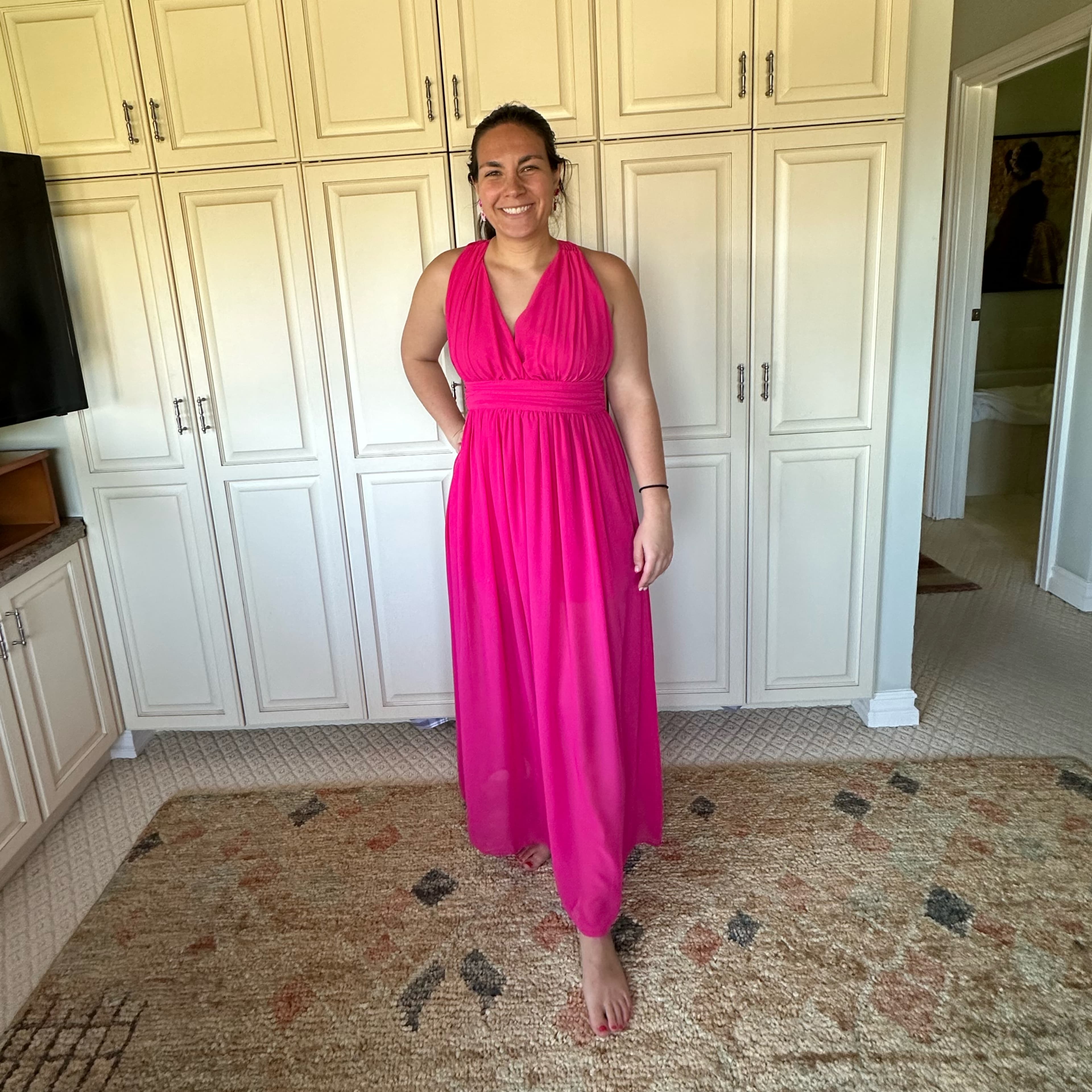 Pink Ruched Formal Dress - Image 4
