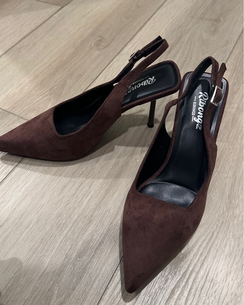 Brown Suede Pointed Toe Slingback Heels - Image 1