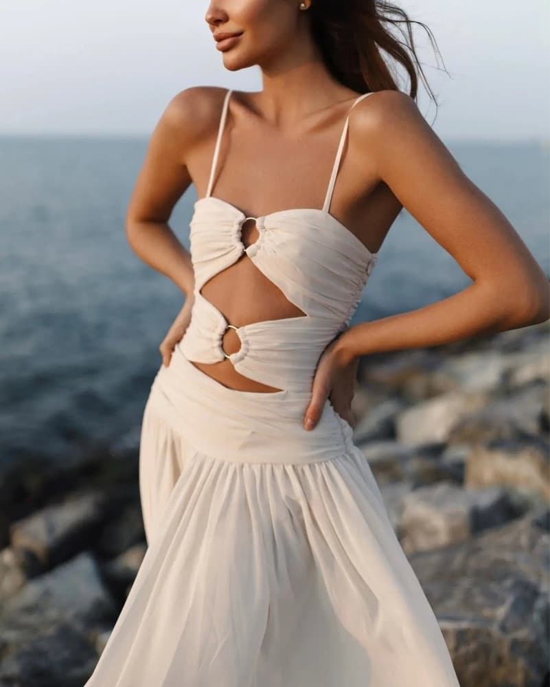 White Cut Out Maxi Dress Gown - Image 2