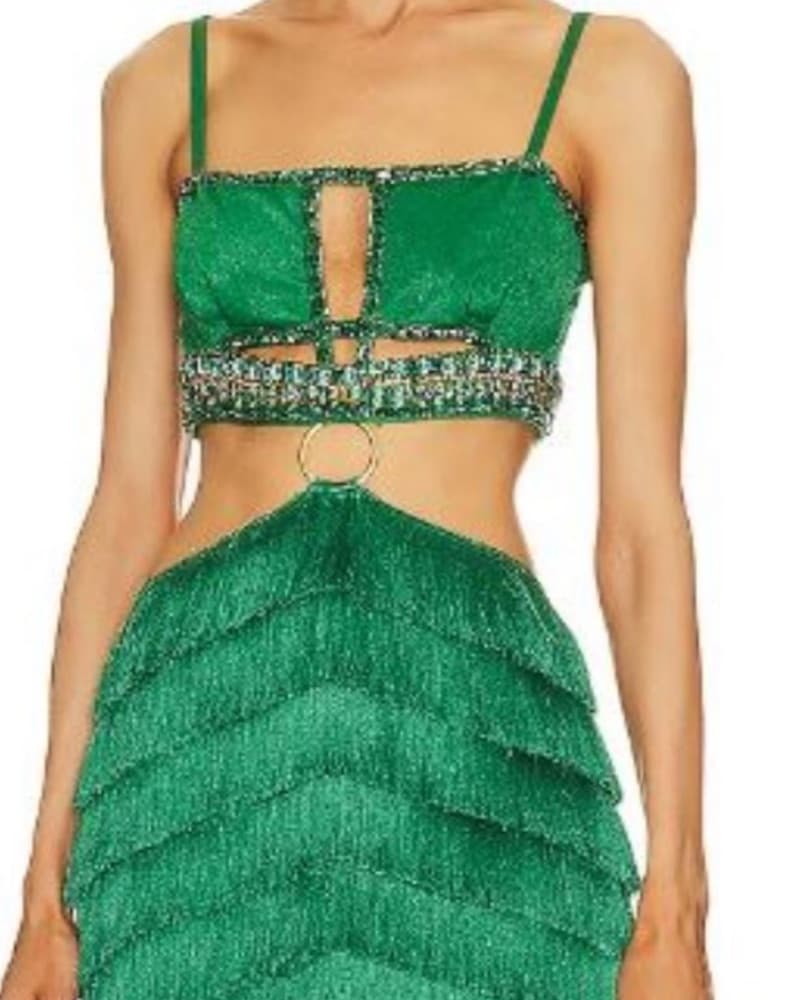 Patbo Green Jewel Fringe Dress Xs Rare - Image 6