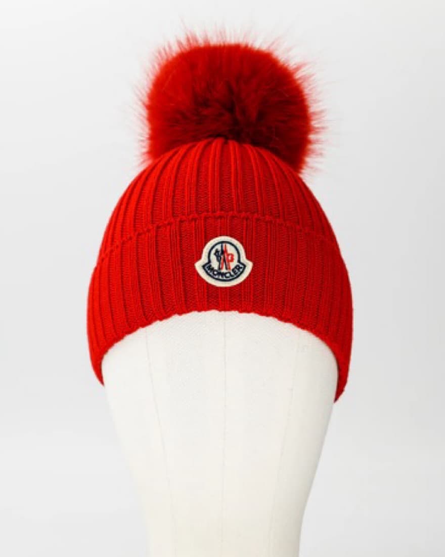 Red Moncler Pom Beanie - Image 2