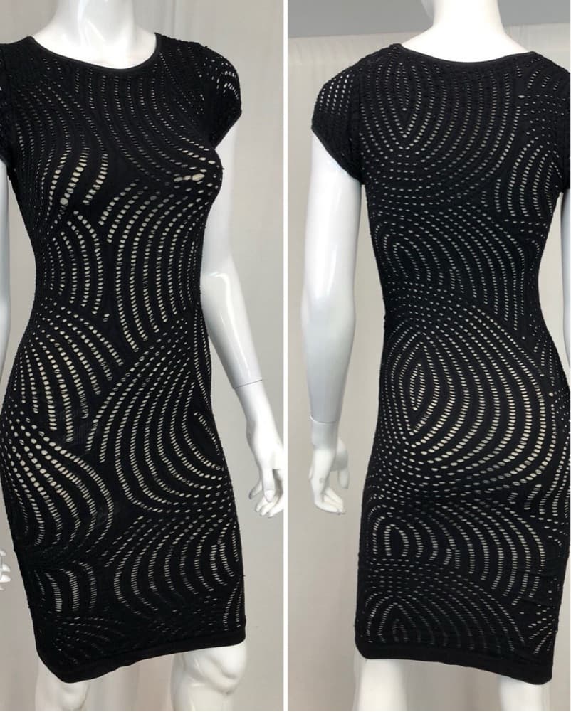 Black Open Knit Bodycon Dress - Image 1